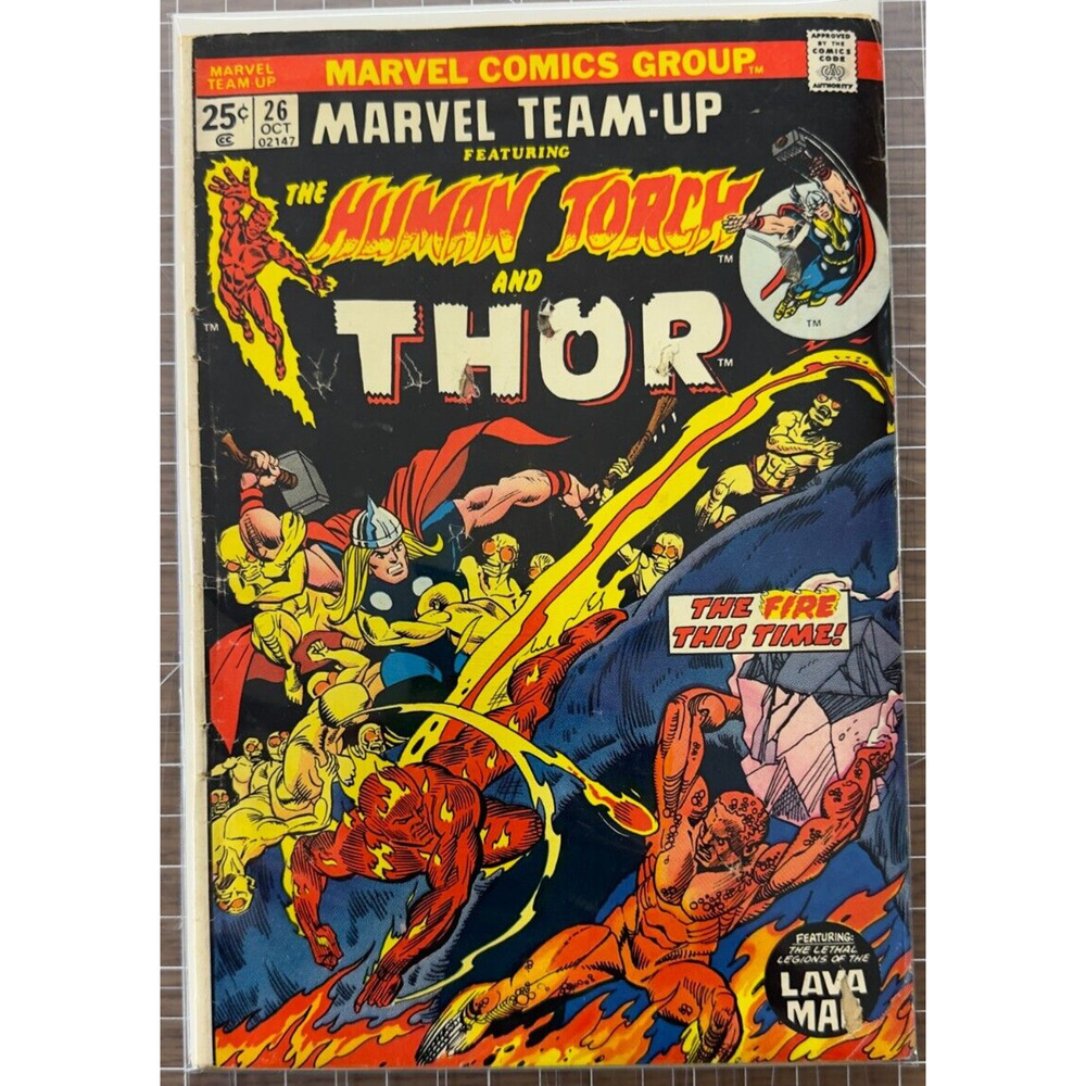 MARVEL TEAM UP Comic # 26 -HUMAN TORCH & THOR-THE LAVA MAN 2.0-3.0